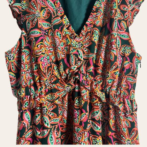 J.Crew Red Floral Print Ruffled Cap Sleeve V-Neck Flounce Dress Size 8 - Picture 5 of 10